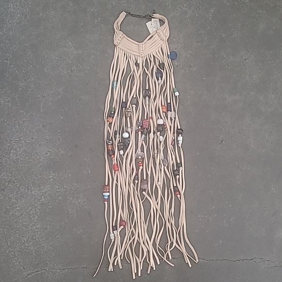 BOHEMIAN FRINGE BEADED NECKLACE WITH GLASS AND RESIN BEADS - Picture 2 of 12